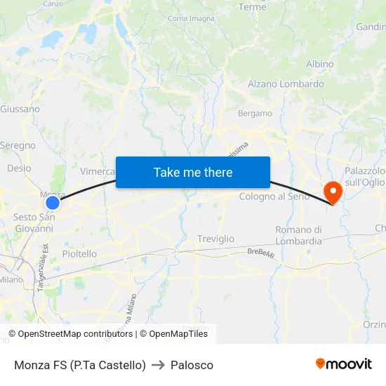 Monza FS (P.Ta Castello) to Palosco map