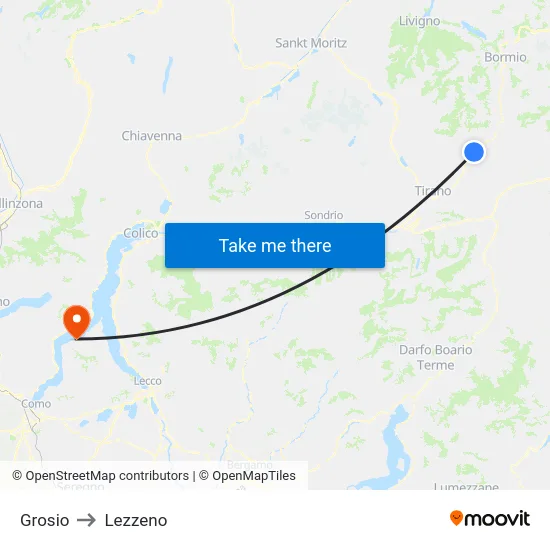 Grosio to Lezzeno map