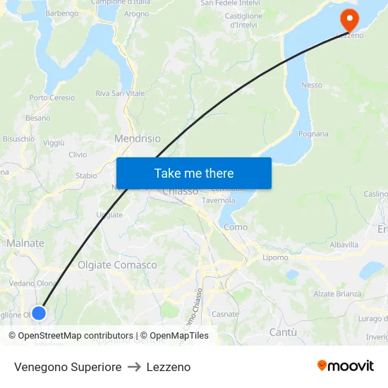 Venegono Superiore to Lezzeno map