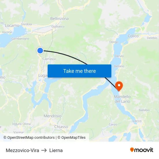 Mezzovico-Vira to Lierna map