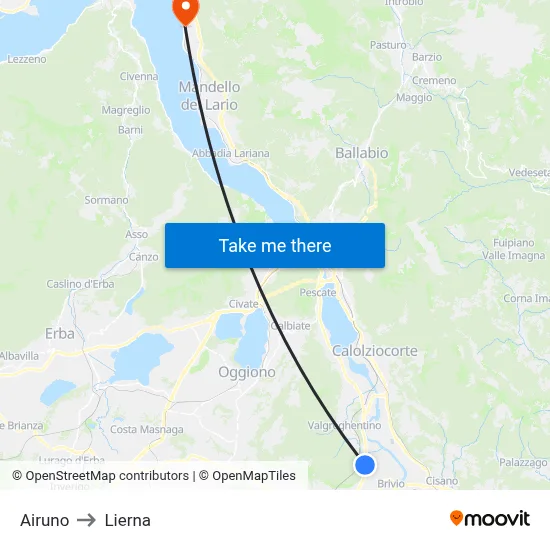 Airuno to Lierna map