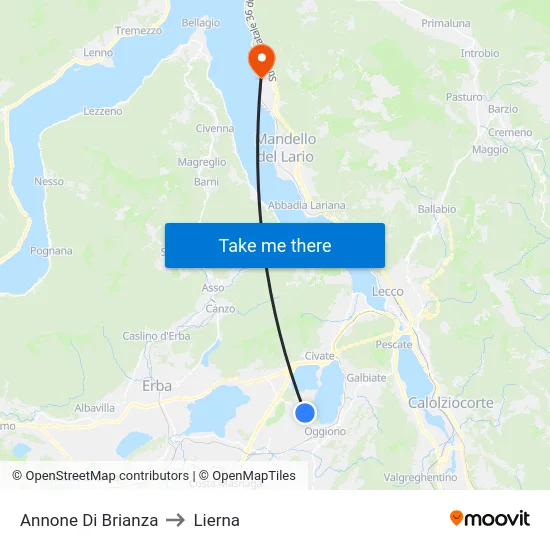 Annone di Brianza to Lierna map