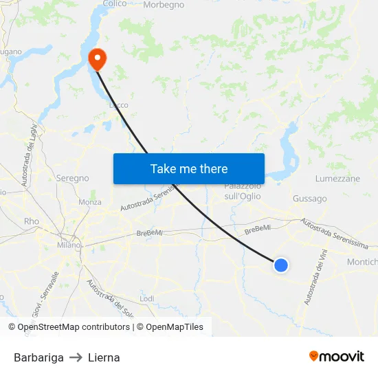 Barbariga to Lierna map