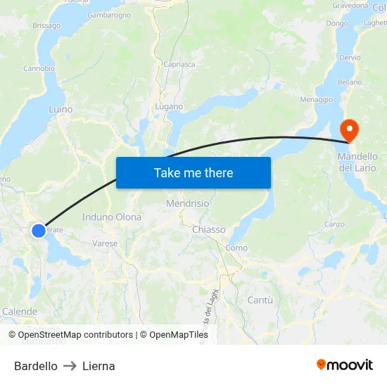 Bardello to Lierna map