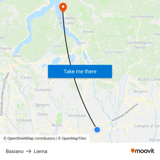 Basiano to Lierna map
