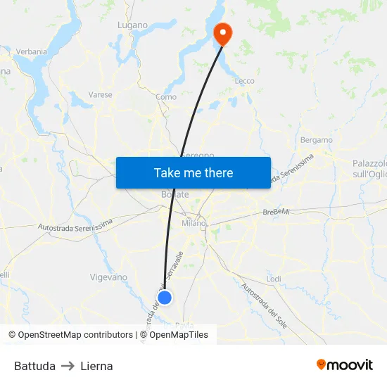 Battuda to Lierna map