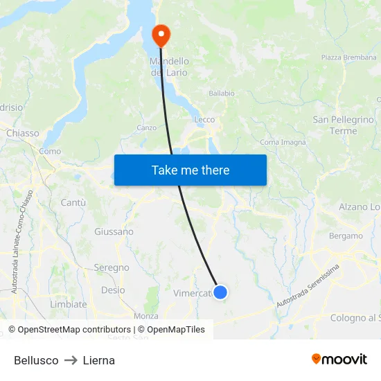 Bellusco to Lierna map