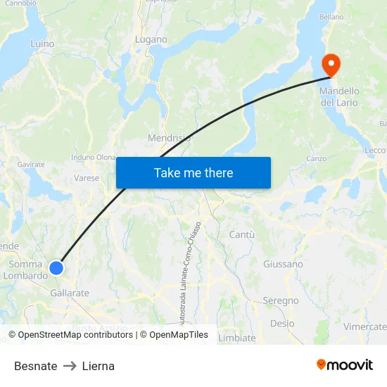 Besnate to Lierna map