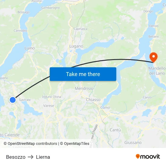 Besozzo to Lierna map