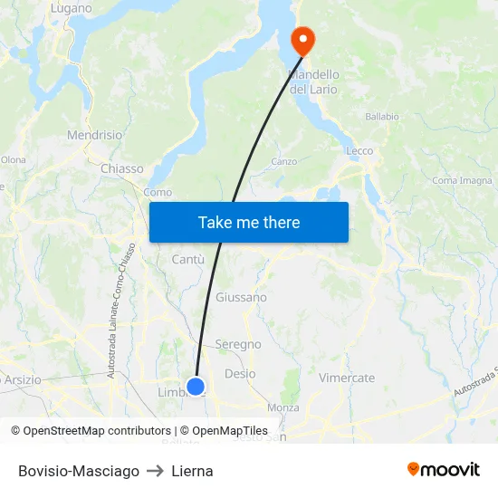 Bovisio-Masciago to Lierna map