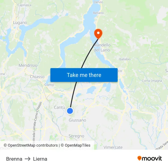 Brenna to Lierna map