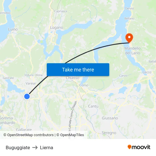 Buguggiate to Lierna map