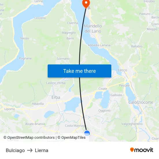Bulciago to Lierna map