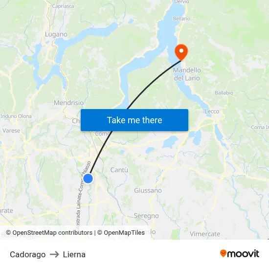 Cadorago to Lierna map