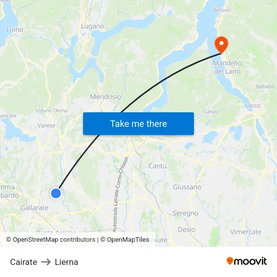 Cairate to Lierna map