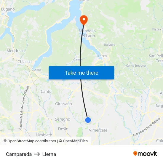 Camparada to Lierna map