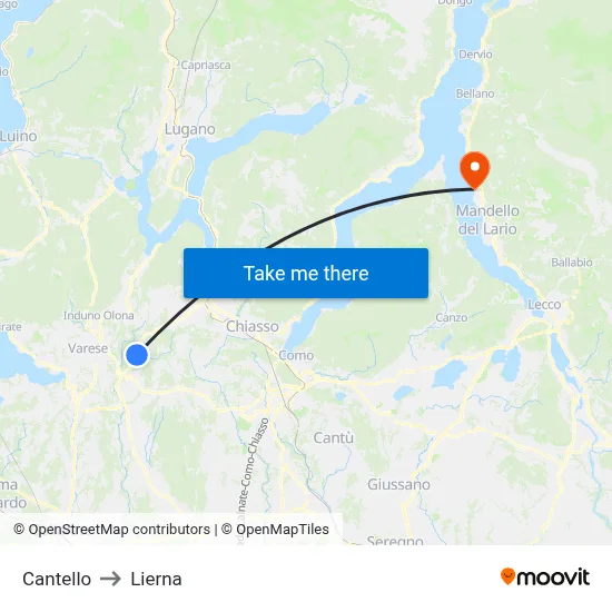 Cantello to Lierna map