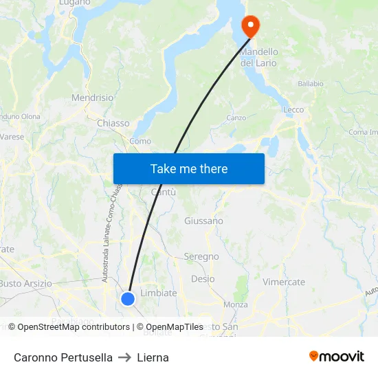 Caronno Pertusella to Lierna map