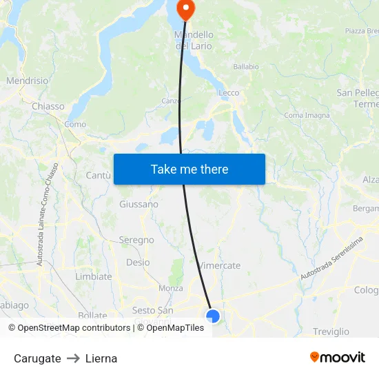Carugate to Lierna map