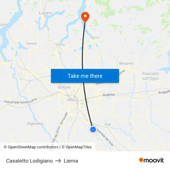 Casaletto Lodigiano to Lierna map