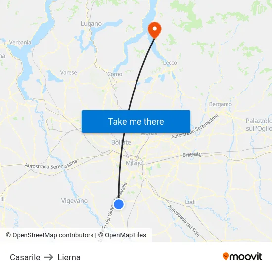 Casarile to Lierna map