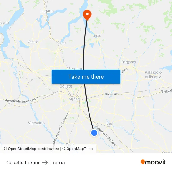 Caselle Lurani to Lierna map