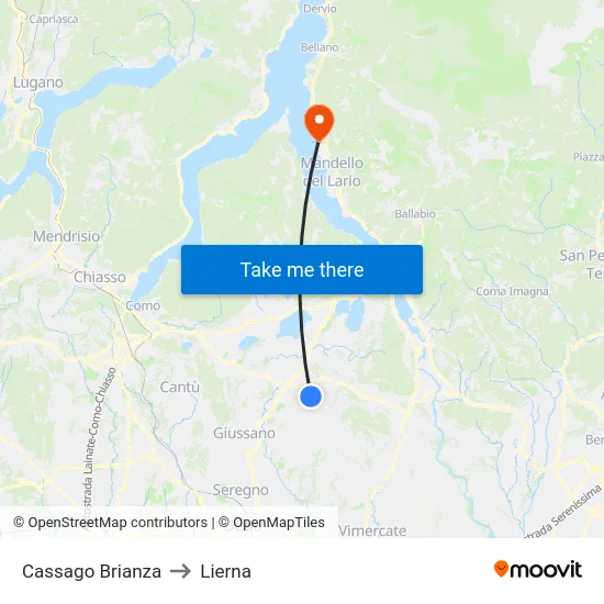 Cassago Brianza to Lierna map