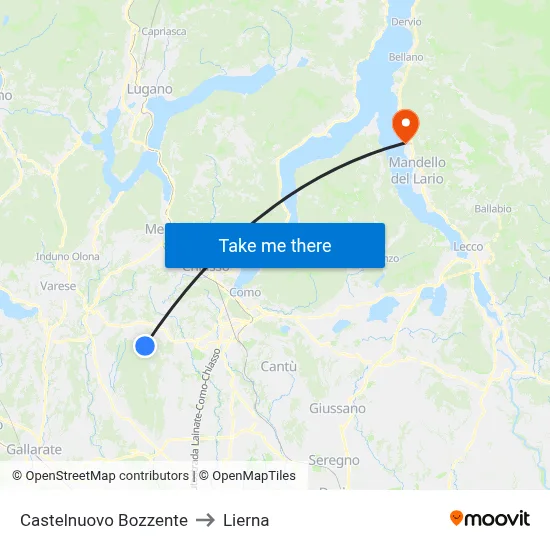 Castelnuovo Bozzente to Lierna map