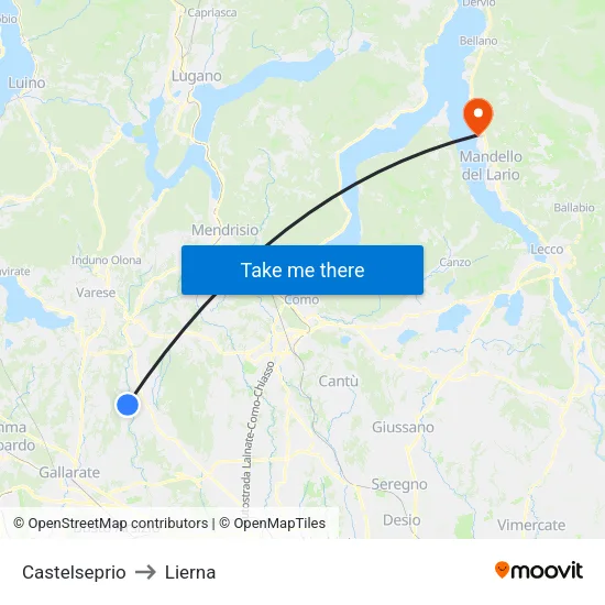 Castelseprio to Lierna map