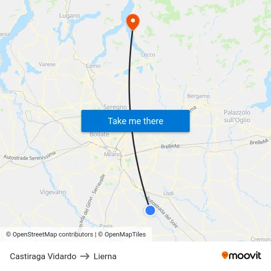 Castiraga Vidardo to Lierna map