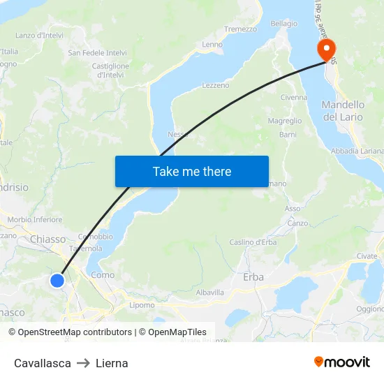 Cavallasca to Lierna map