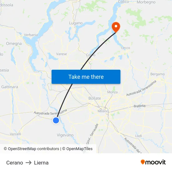 Cerano to Lierna map