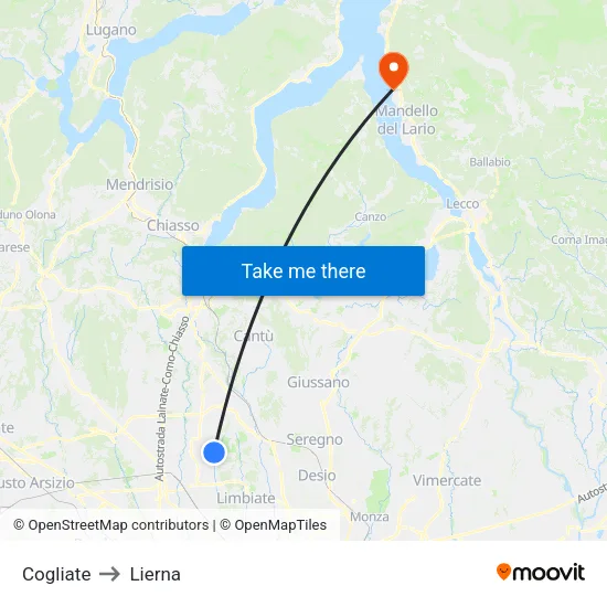 Cogliate to Lierna map