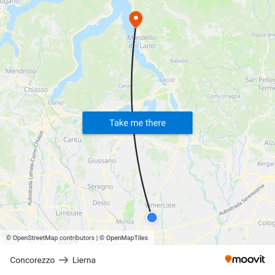 Concorezzo to Lierna map