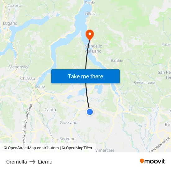 Cremella to Lierna map
