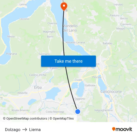 Dolzago to Lierna map