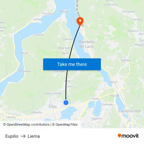 Eupilio to Lierna map