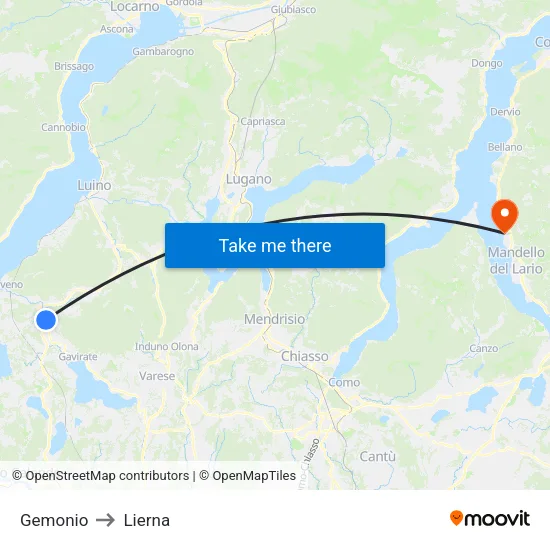 Gemonio to Lierna map