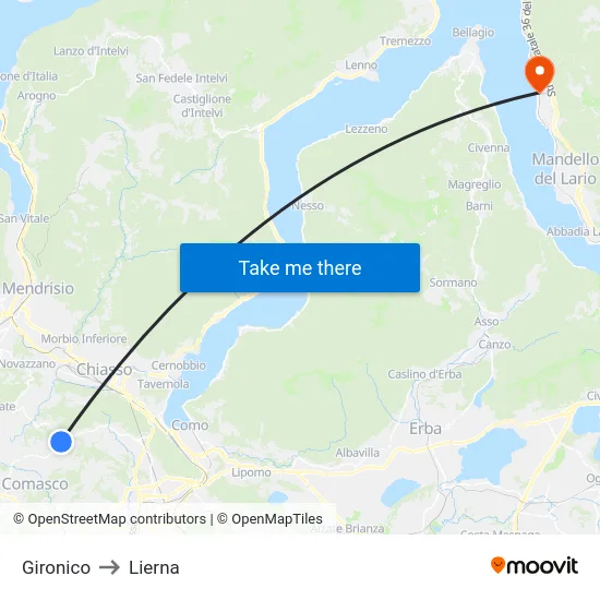Gironico to Lierna map