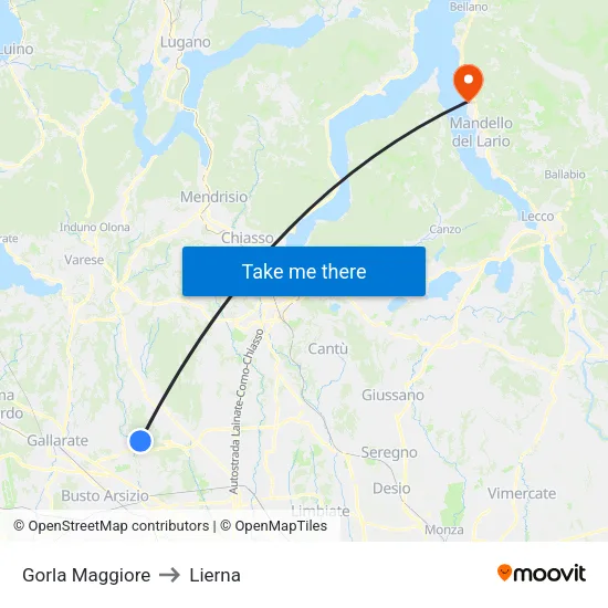 Gorla Maggiore to Lierna map