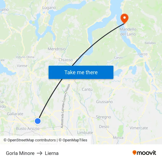 Gorla Minore to Lierna map