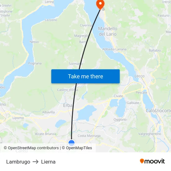 Lambrugo to Lierna map