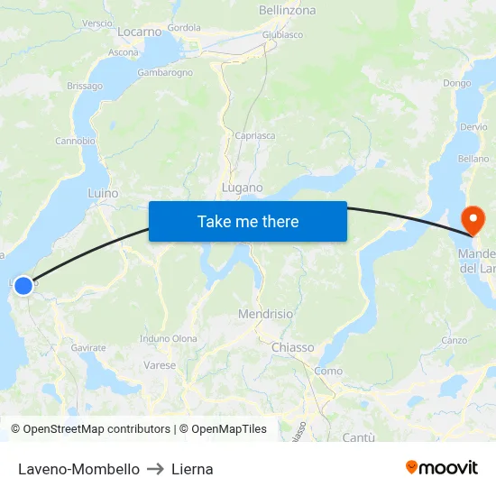 Laveno-Mombello to Lierna map