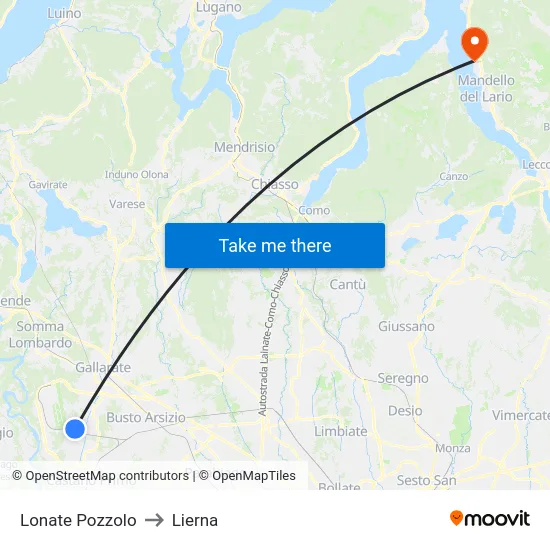 Lonate Pozzolo to Lierna map