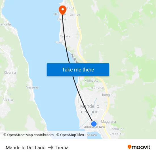 Mandello Del Lario to Lierna map