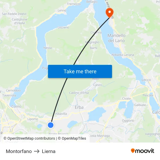 Montorfano to Lierna map