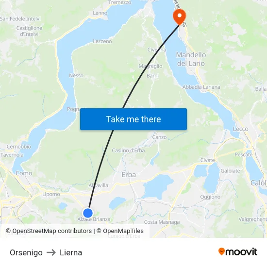 Orsenigo to Lierna map