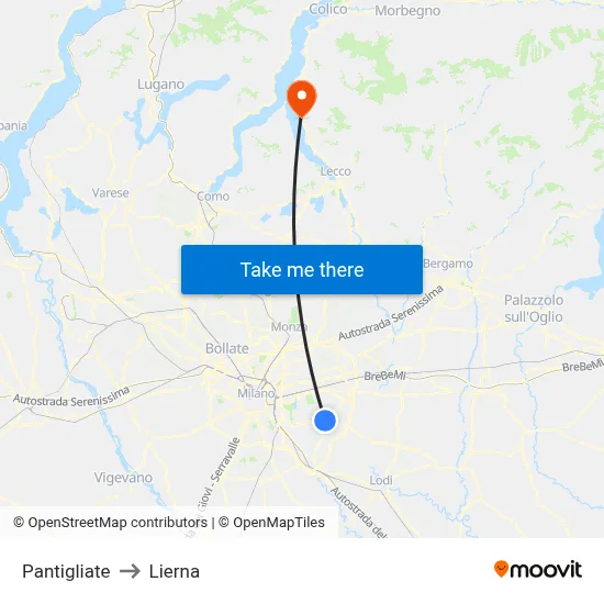 Pantigliate to Lierna map