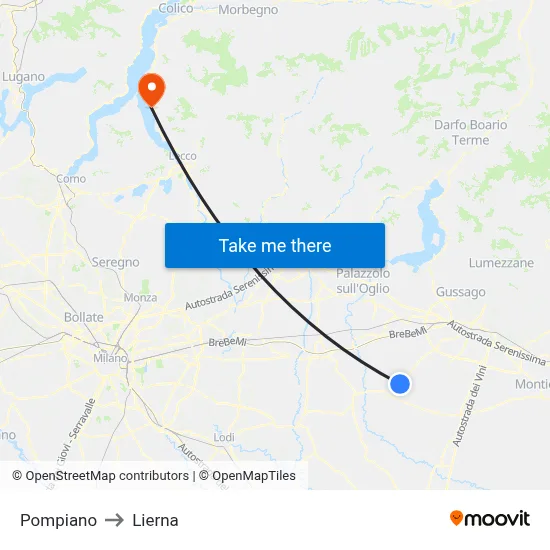 Pompiano to Lierna map