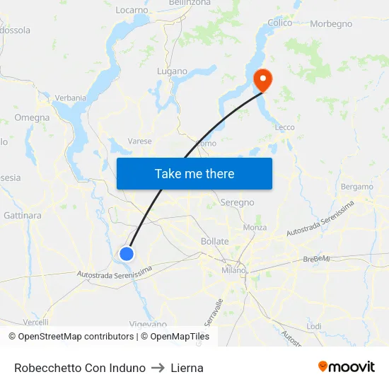 Robecchetto Con Induno to Lierna map